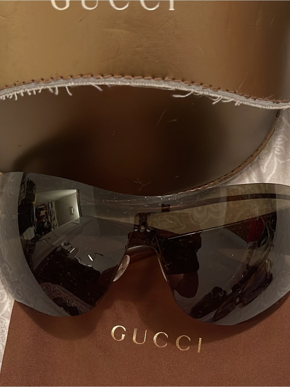 Gucci Women's Shield Sunglasses in Dark Brown Gradient